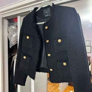 Mango Black Tweed Blazer with Gold Buttons